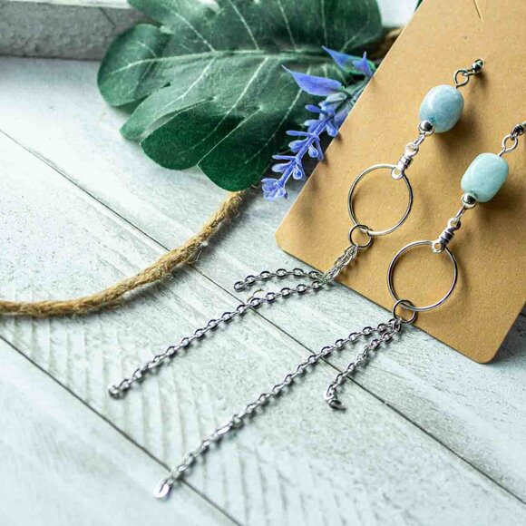 Aquamarine Silver Chain Dangle Earrings - Picture 15 of 15